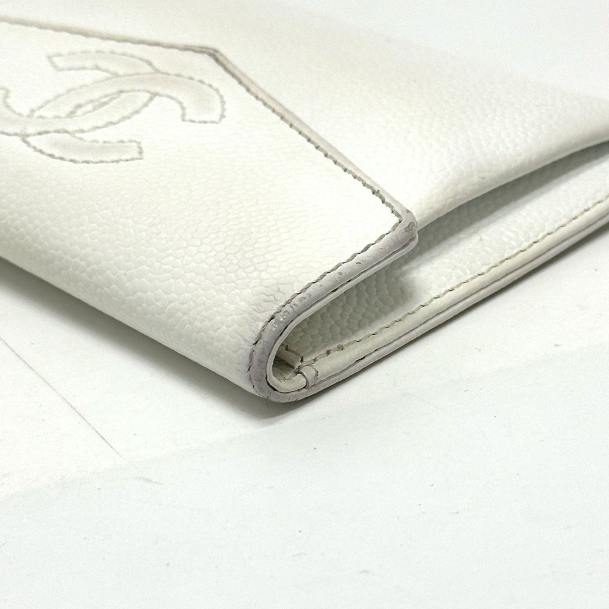 Chanel CHANEL Coco Mark Flat Flap Wallet Accessory Bi-fold Caviar Skin Women's White Size ONE SIZE - 6 Thumbnail