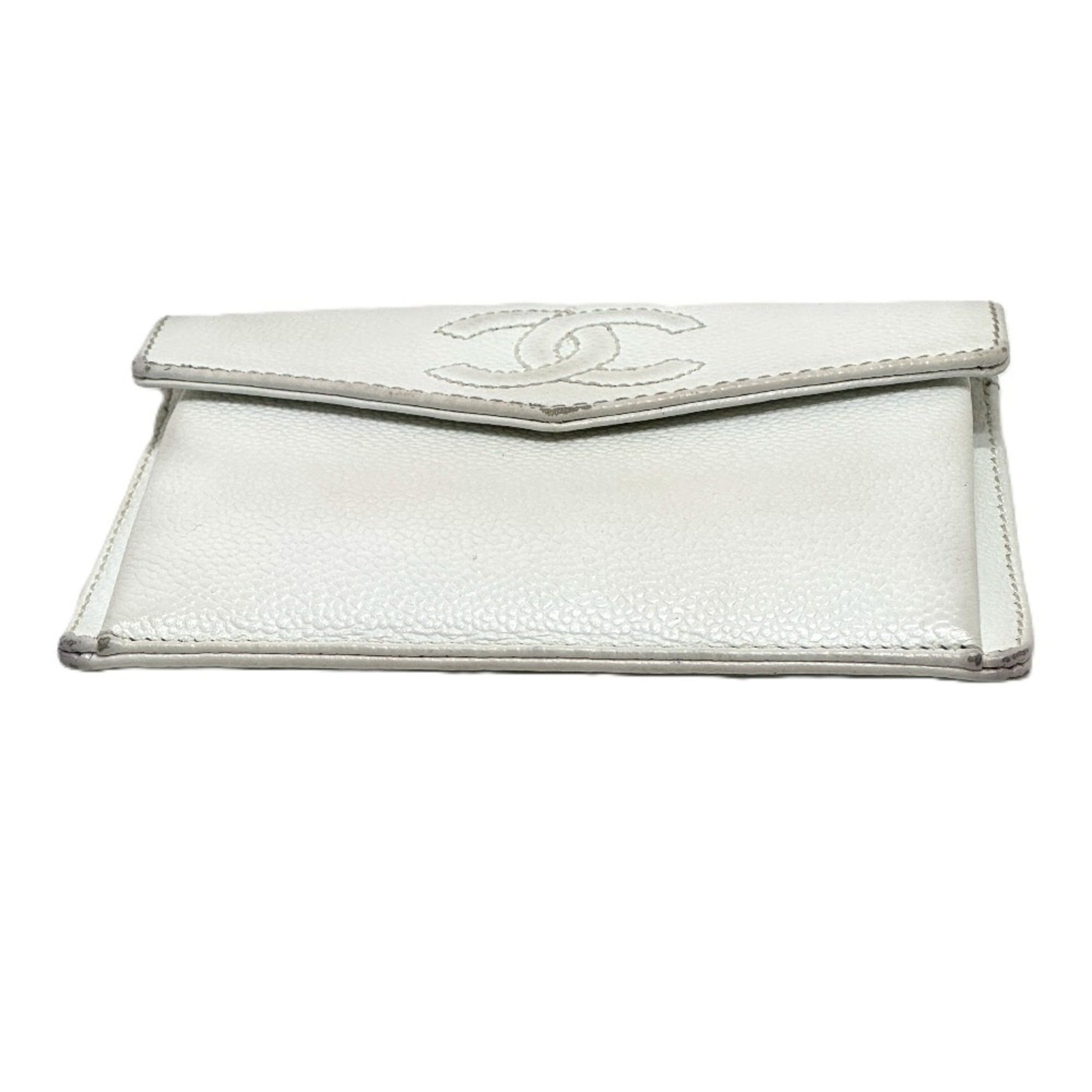 Chanel CHANEL Coco Mark Flat Flap Wallet Accessory Bi-fold Caviar Skin Women's White Size ONE SIZE - 3 Thumbnail