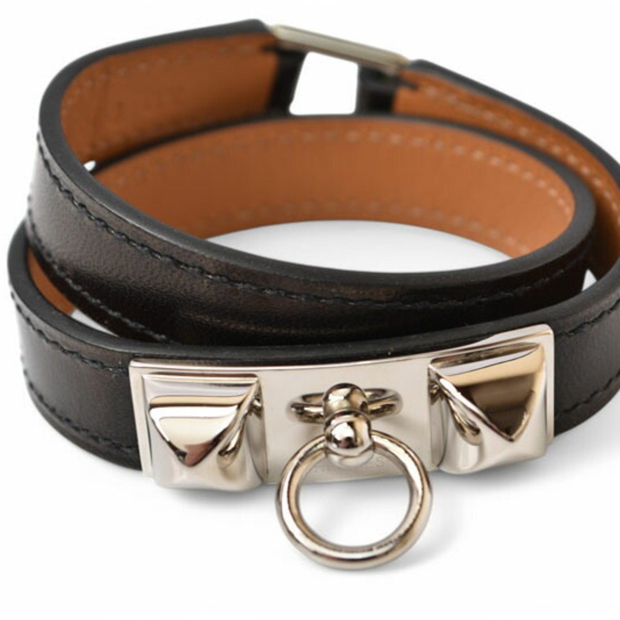 Hermes Hermes Bangle HERMES Rival Double Tour Black/Silver XS Size Size ONE SIZE - 3 Thumbnail