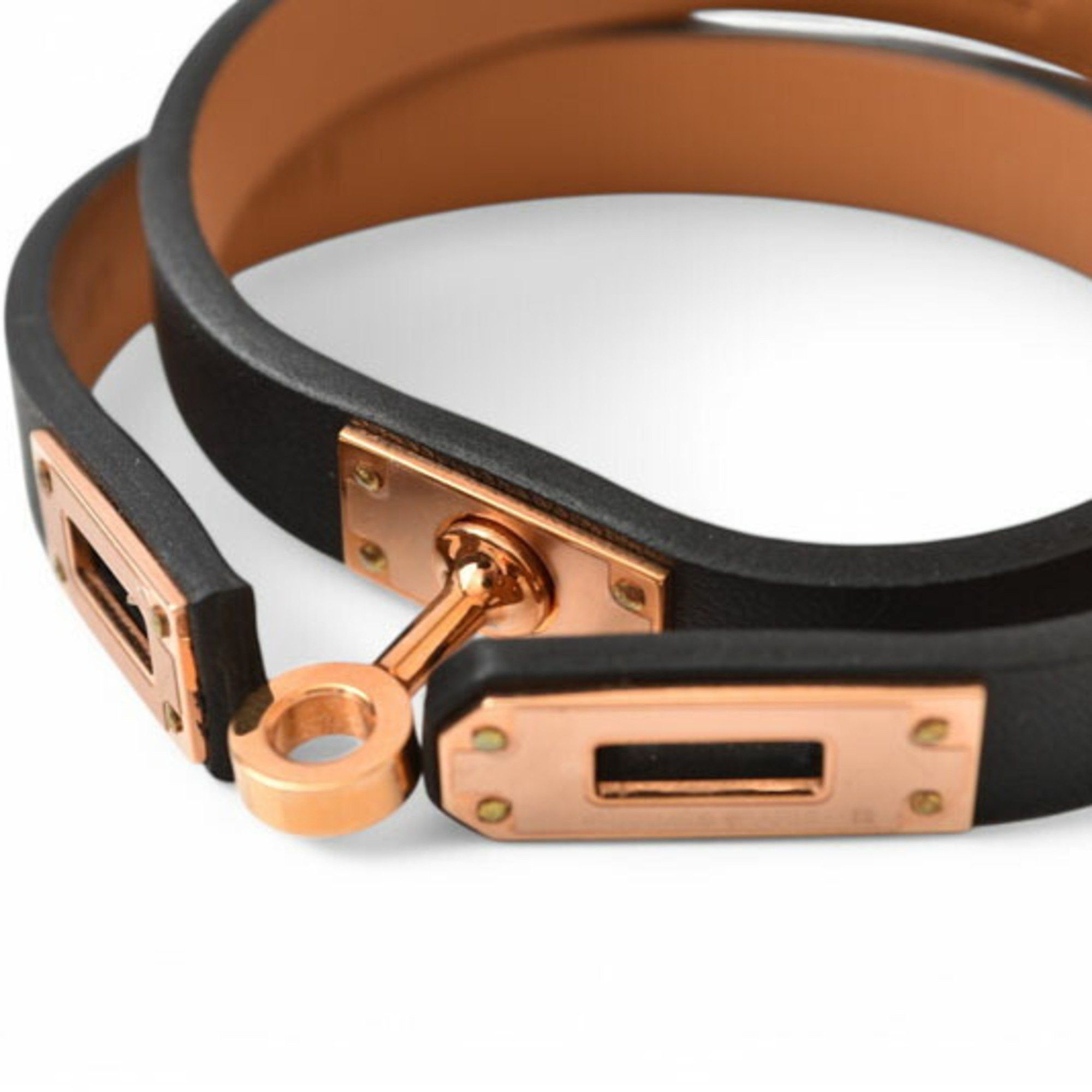 Hermes Hermes Kelly Bangle HERMES Leather Double Tour Black/Pink Gold T2 Unused Size ONE SIZE - 6 Thumbnail