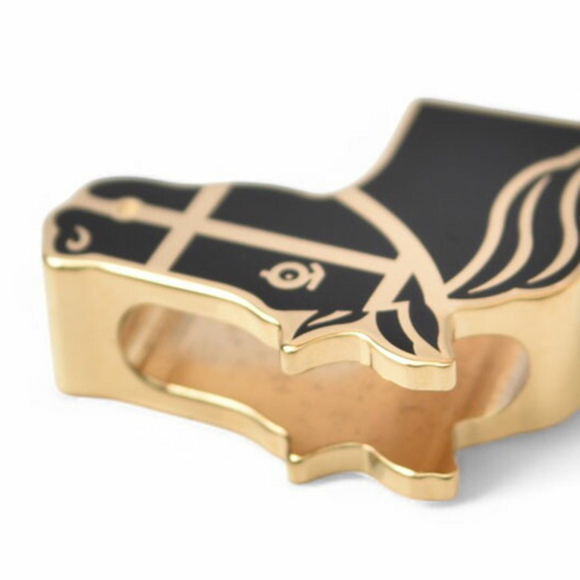 Hermes Hermes Scarf Ring/Scarf Holder HERMES Twilly Ring Cadrige/Horse Black/Gold Unused Size ONE SIZE - 5 Thumbnail