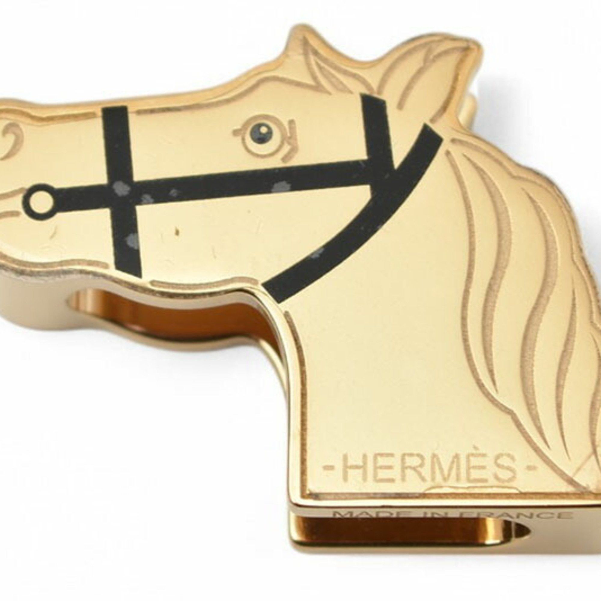 Hermes Hermes Scarf Ring/Scarf Holder HERMES Twilly Ring Cadrige/Horse Black/Gold Unused Size ONE SIZE - 2 Thumbnail