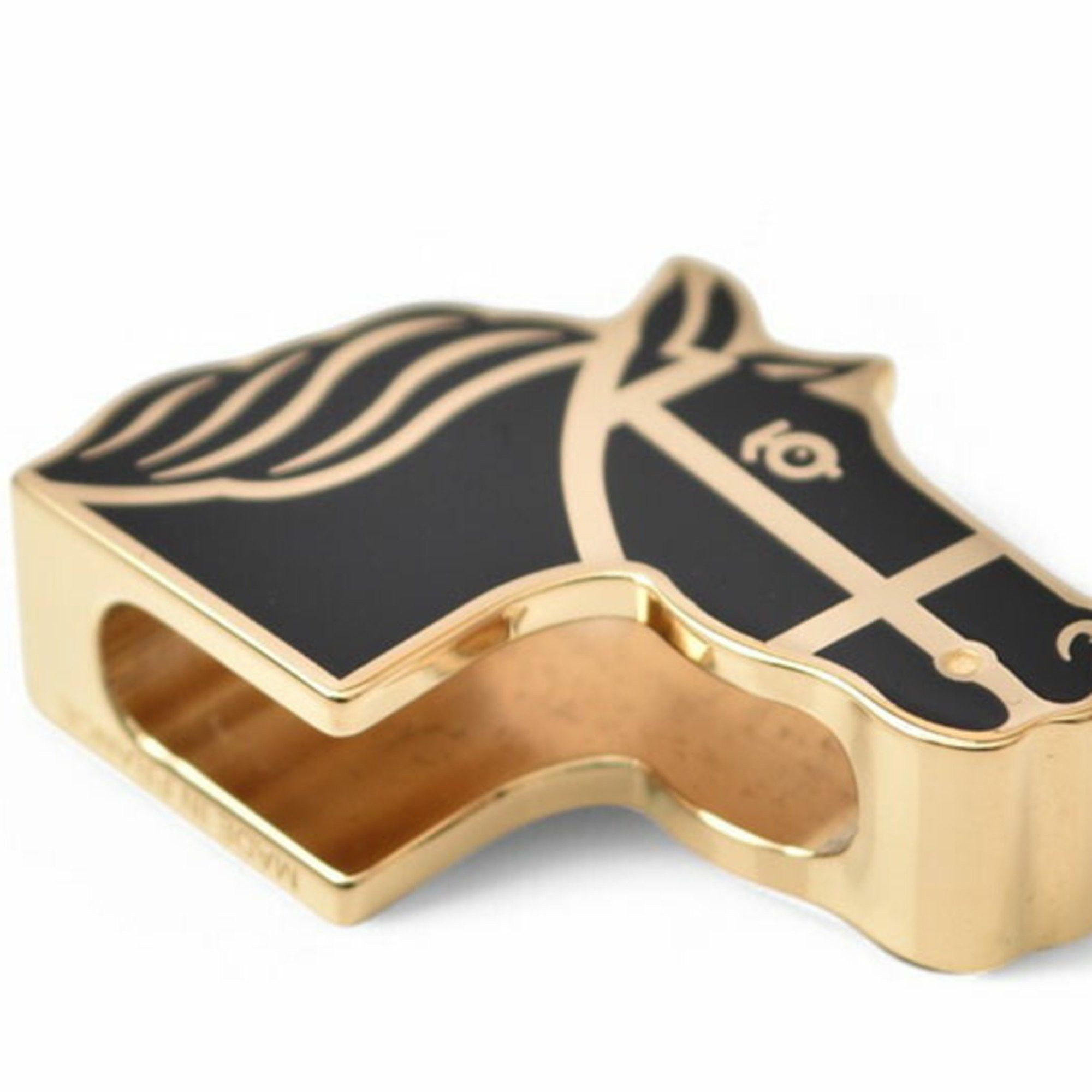 Hermes Hermes Scarf Ring/Scarf Holder HERMES Twilly Ring Cadrige/Horse Black/Gold Unused Size ONE SIZE - 4 Thumbnail