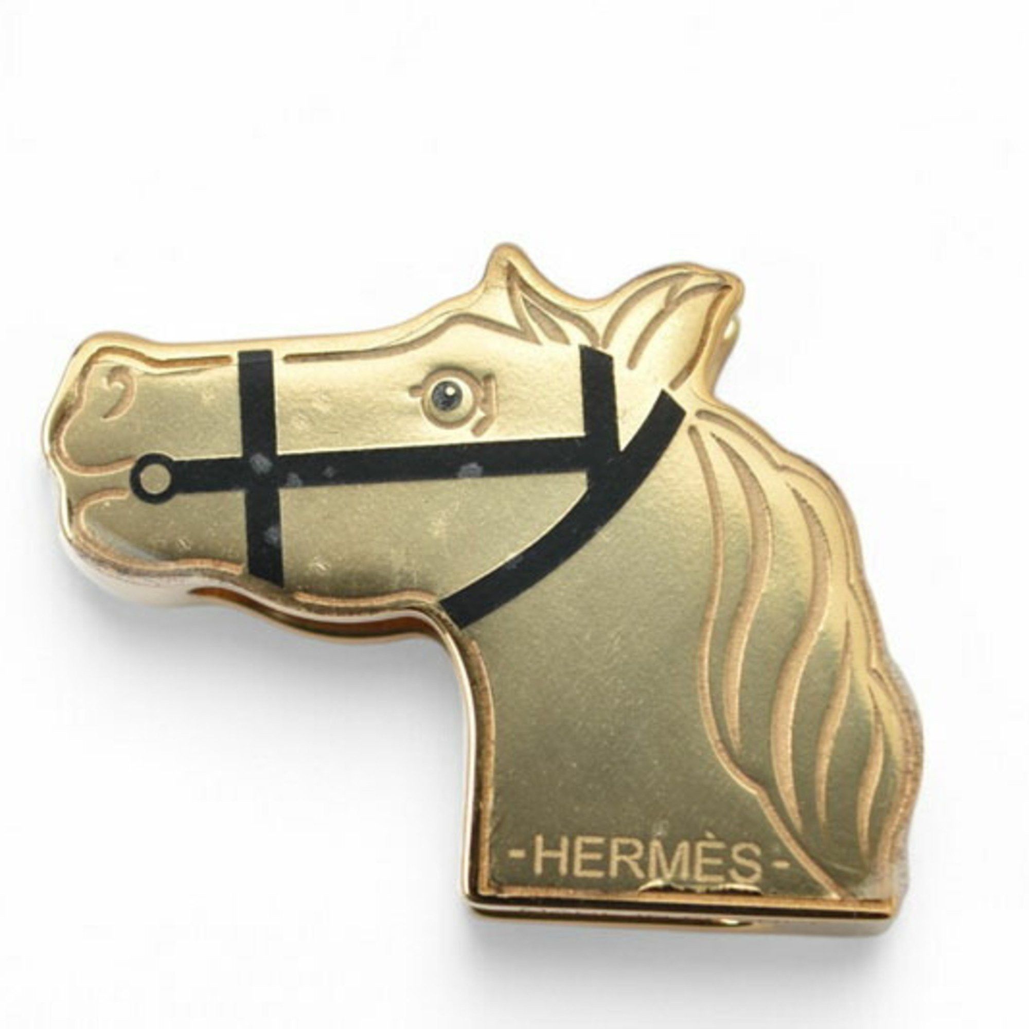 Hermes Hermes Scarf Ring/Scarf Holder HERMES Twilly Ring Cadrige/Horse Black/Gold Unused Size ONE SIZE - 3 Thumbnail