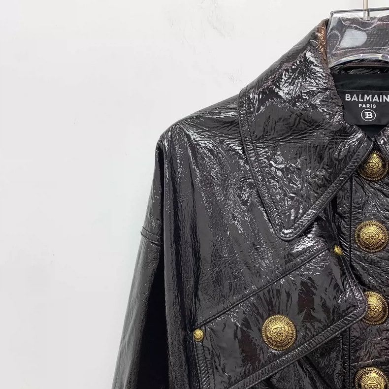 Balmain Black Leather Long Sleeve Jacket