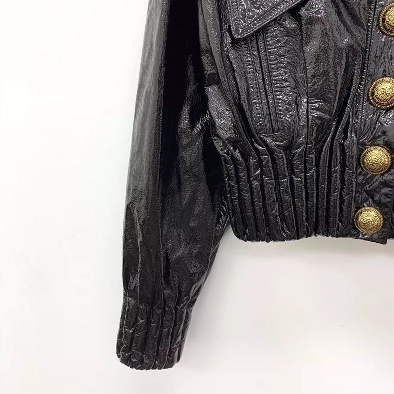 Balmain Black Leather Long Sleeve Jacket