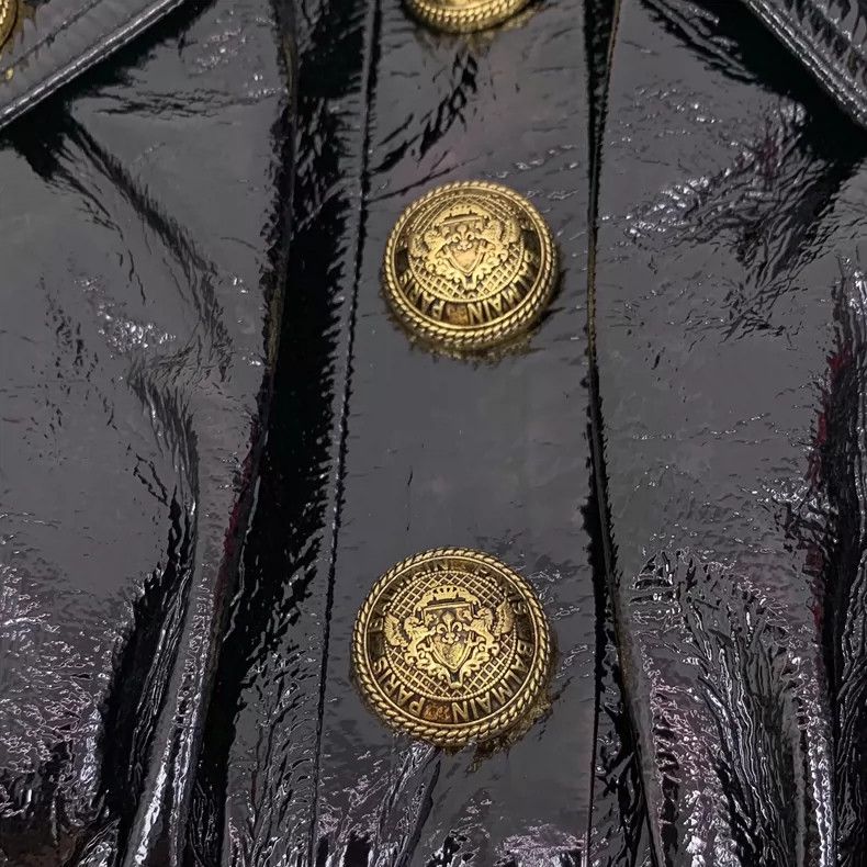 Balmain Black Leather Long Sleeve Jacket