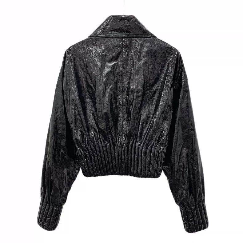 Balmain Black Leather Long Sleeve Jacket