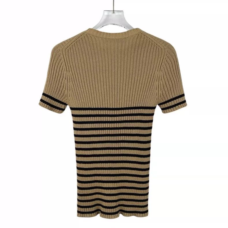 Dior Christian Dior Brown Striped Logo Knit Top Size XXS / US 00 / IT 34 - 2 Thumbnail
