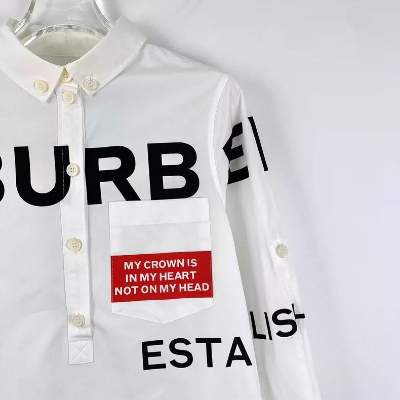 Burberry Burberry White Letter Print Long Sleeve Shirt Dress Size XS / US 0-2 / IT 36-38 - 3 Thumbnail