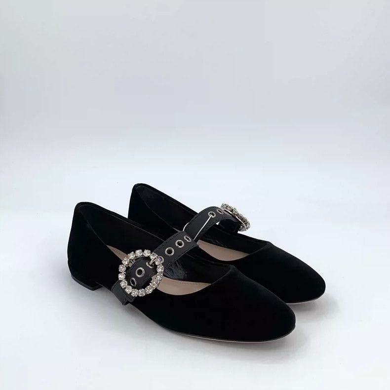 Miu Miu MiuMiu Black Flats with Rhinestone Buckle Size US 6 / IT 36 - 2 Thumbnail