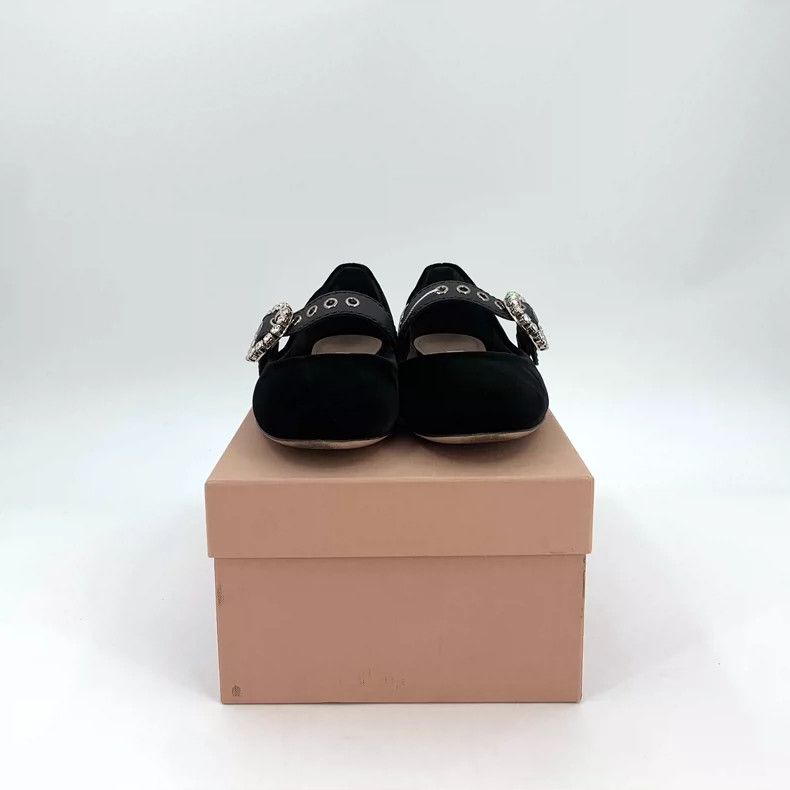Miu Miu MiuMiu Black Flats with Rhinestone Buckle Size US 6 / IT 36 - 9 Thumbnail