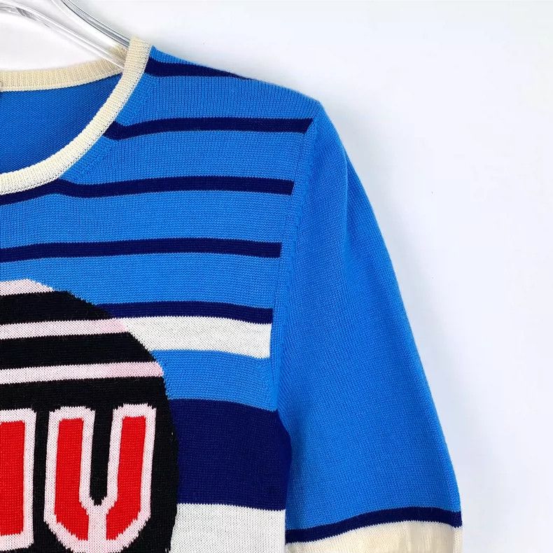 Miu Miu MiuMiu Blue Logo Striped Short Sleeve Knit Size S / US 4 / IT 40 - 3 Thumbnail