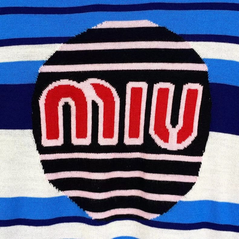Miu Miu MiuMiu Blue Logo Striped Short Sleeve Knit Size S / US 4 / IT 40 - 4 Thumbnail