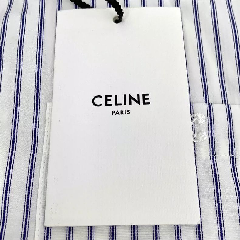 Celine Blue Striped Cotton Short Sleeve Shirt Size XXS / US 00 / IT 34 - 6 Thumbnail
