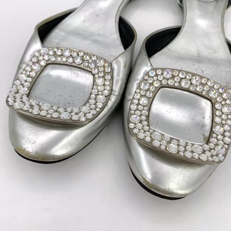 Roger Vivier Silver Rhinestone Flat Shoes by Roger Vivier Size US 7 / IT 37 - 8 Thumbnail