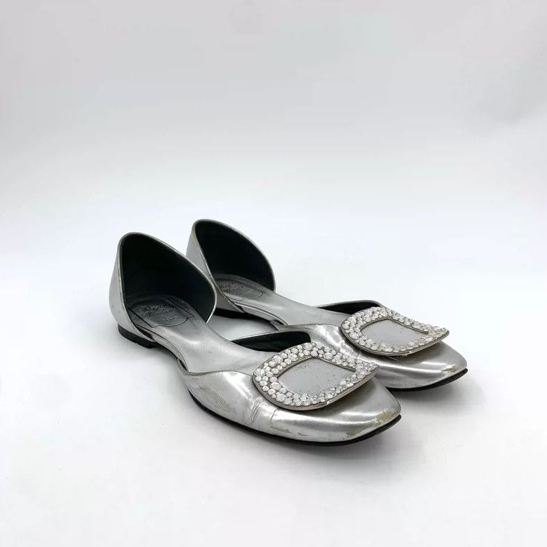 Roger Vivier Silver Rhinestone Flat Shoes by Roger Vivier Size US 7 / IT 37 - 2 Thumbnail