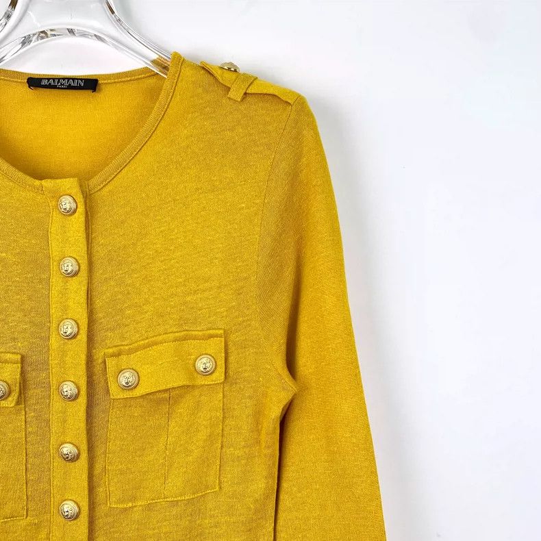 Balmain Yellow Wool Long Sleeve Button Knit Top Size XXS / US 00 / IT 34 - 3 Thumbnail