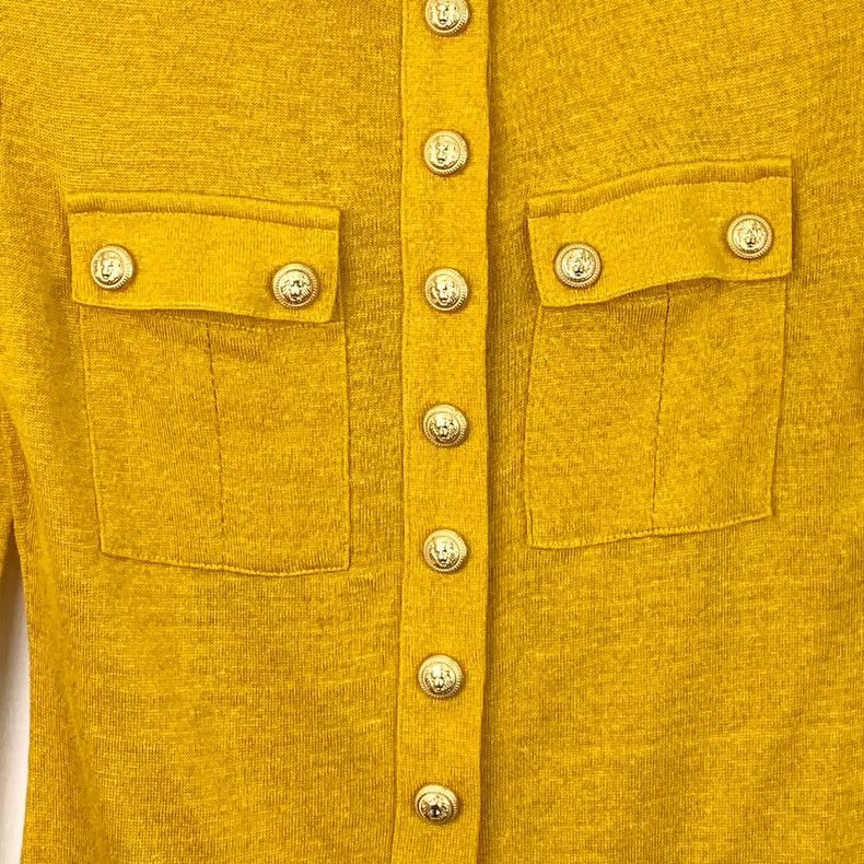Balmain Yellow Wool Long Sleeve Button Knit Top Size XXS / US 00 / IT 34 - 4 Thumbnail