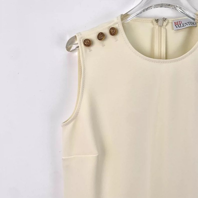 Valentino Valentino Beige Sleeveless Dress with Buttons Size L / US 10 / IT 46 - 3 Thumbnail