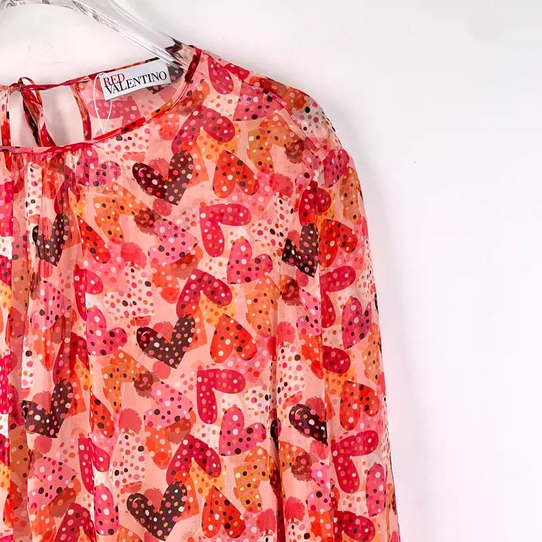 Valentino Valentino Red Heart Polka Dot Long Sleeve Dress Size XL / US 12-14 / IT 48-50 - 3 Thumbnail