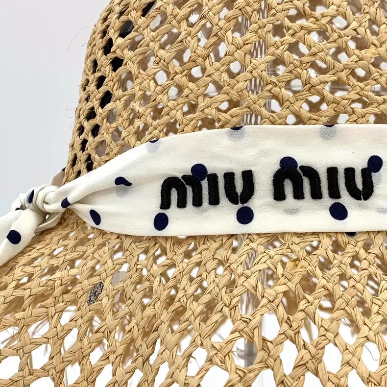 Miu Miu MiuMiu Yellow Polka Dot Straw Hat Size ONE SIZE - 4 Thumbnail