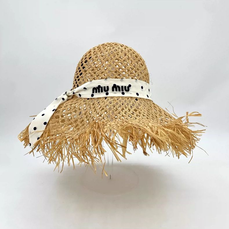 Miu Miu MiuMiu Yellow Polka Dot Straw Hat Size ONE SIZE - 3 Thumbnail