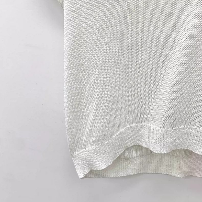 Brunello Cucinelli Brunello Cucinelli White V-Neck Cotton Knit Top Size L / US 10 / IT 46 - 4 Thumbnail