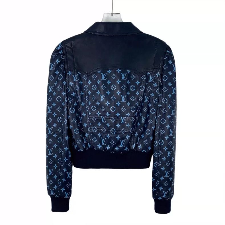 Louis Vuitton Louis Vuitton Blue Leather Logo Jacket Size S / US 4 / IT 40 - 2 Thumbnail