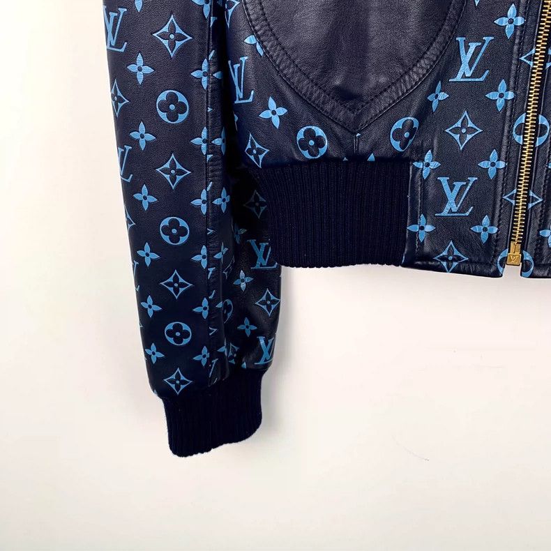 Louis Vuitton Louis Vuitton Blue Leather Logo Jacket Size S / US 4 / IT 40 - 4 Thumbnail