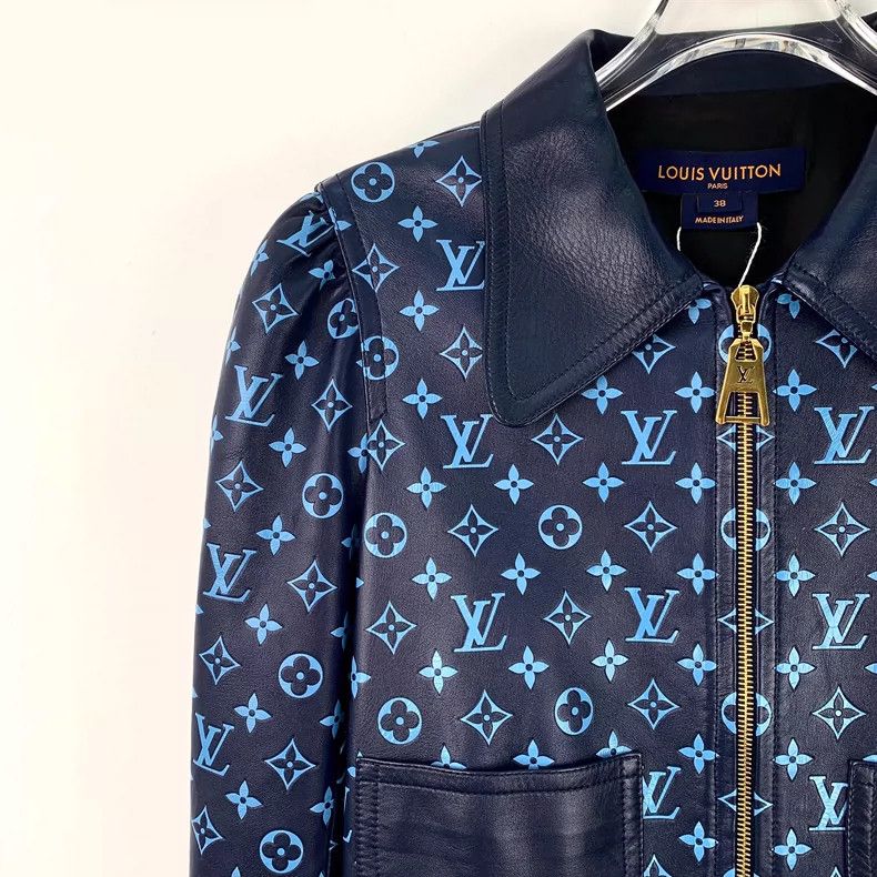 Louis Vuitton Louis Vuitton Blue Leather Logo Jacket Size S / US 4 / IT 40 - 3 Thumbnail