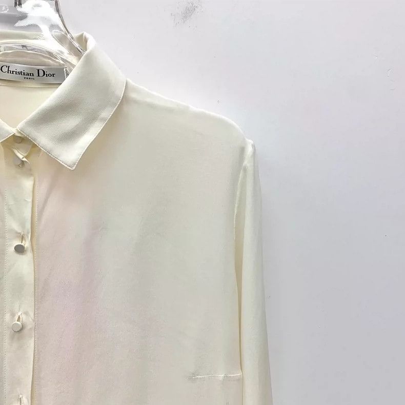 Dior Christian Dior Ivory Silk Long Sleeve Dress Shirt Size S / US 4 / IT 40 - 3 Thumbnail