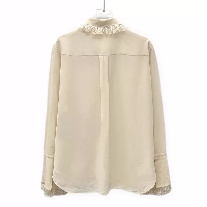 Chloe Chloe Beige Fringe Collar Silk Shirt Size S / US 4 / IT 40 - 2 Thumbnail