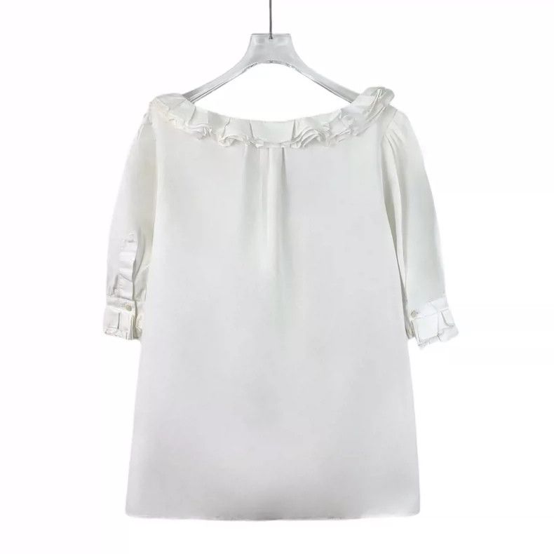 Dolce & Gabbana Dolce&Gabbana White Cotton Frill Short Sleeve Shirt Size XL / US 12-14 / IT 48-50 - 2 Thumbnail