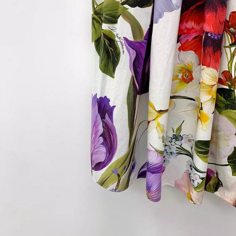Dolce & Gabbana Colorful Floral Print Pleated Cotton Skirt Size 38" / US 16 / IT 52 - 4 Thumbnail