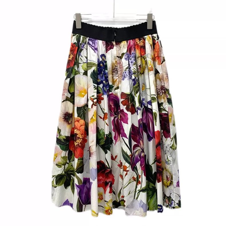 Dolce & Gabbana Colorful Floral Print Pleated Cotton Skirt Size 38" / US 16 / IT 52 - 2 Thumbnail