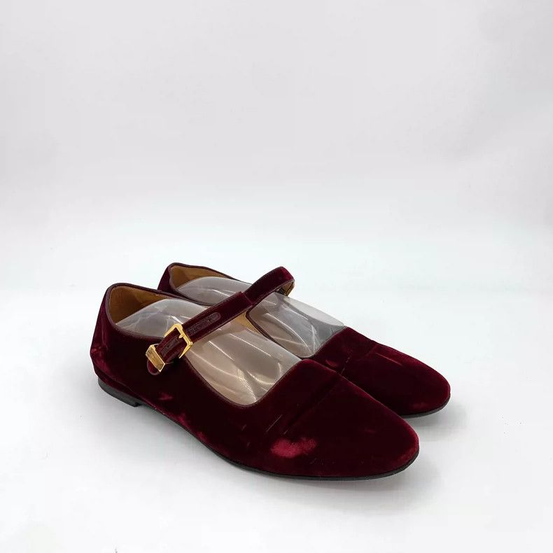 The Row Burgundy Velvet Mary Jane Flat Shoes Size US 9 / IT 39 - 2 Thumbnail