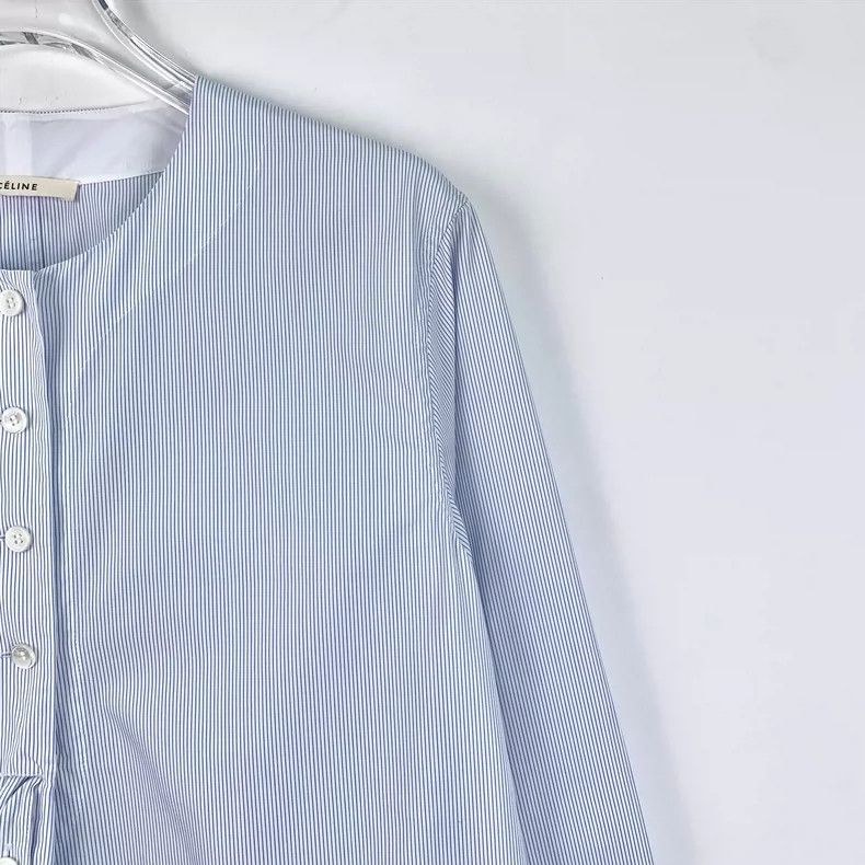 Celine Celine Light Blue Cotton Long Sleeve Shirt Size S / US 4 / IT 40 - 3 Thumbnail