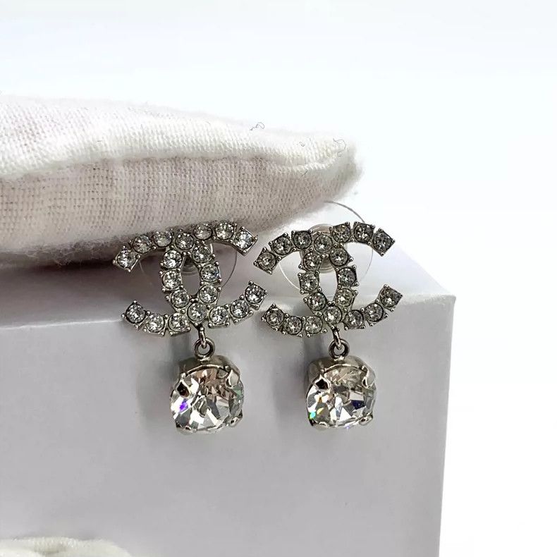 Chanel Chanel Silver CC Crystal Pendant Earrings Size ONE SIZE - 3 Thumbnail