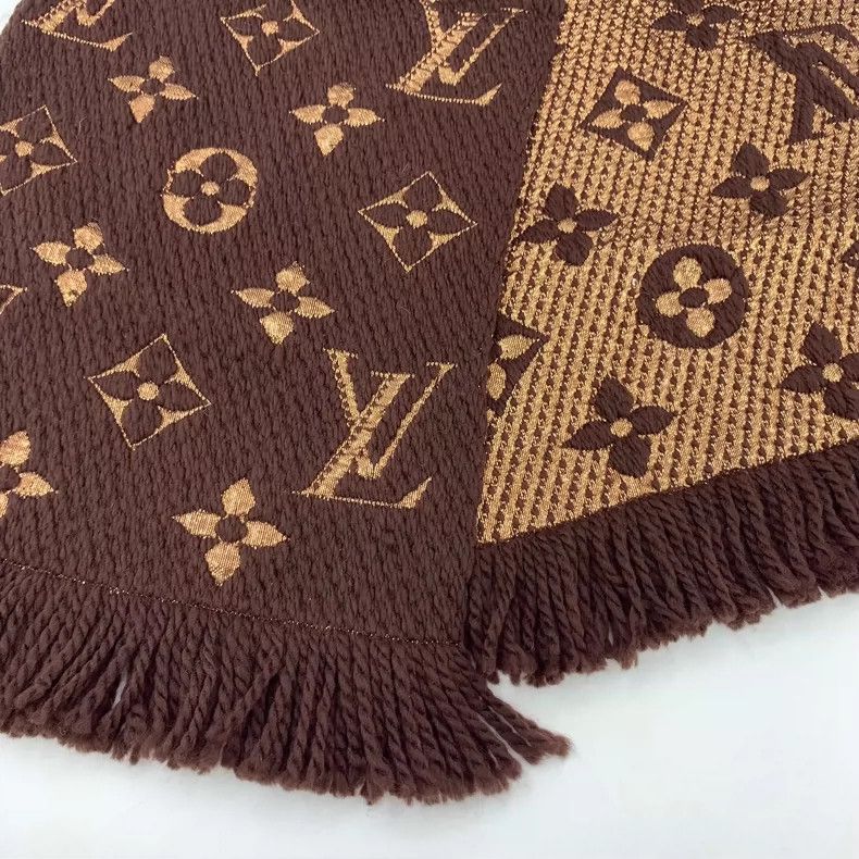 Louis Vuitton Louis Vuitton Brown Logo Wool Fringe Scarf Size ONE SIZE - 6 Thumbnail