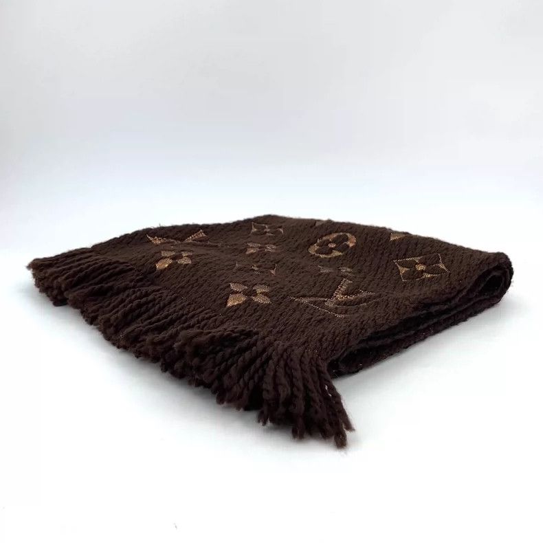 Louis Vuitton Louis Vuitton Brown Logo Wool Fringe Scarf Size ONE SIZE - 2 Thumbnail