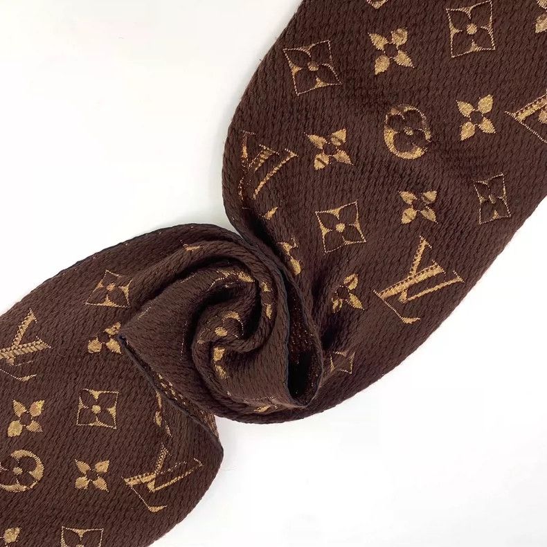 Louis Vuitton Louis Vuitton Brown Logo Wool Fringe Scarf Size ONE SIZE - 9 Thumbnail