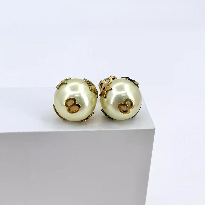 Dior Dior Gold Pearl Bee Letter Earrings Size ONE SIZE - 3 Thumbnail