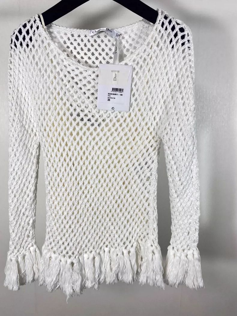 Dior White Cutout Fringed Top with Silk Lining Size S / US 4 / IT 40 - 6 Thumbnail