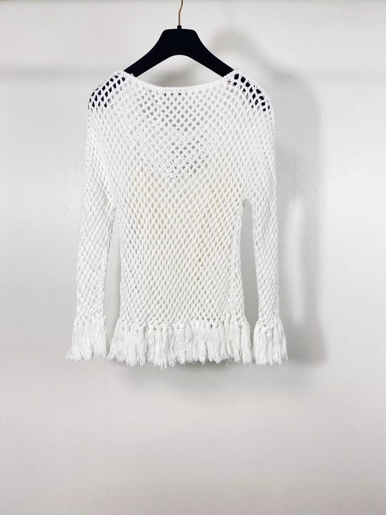 Dior White Cutout Fringed Top with Silk Lining Size S / US 4 / IT 40 - 2 Thumbnail
