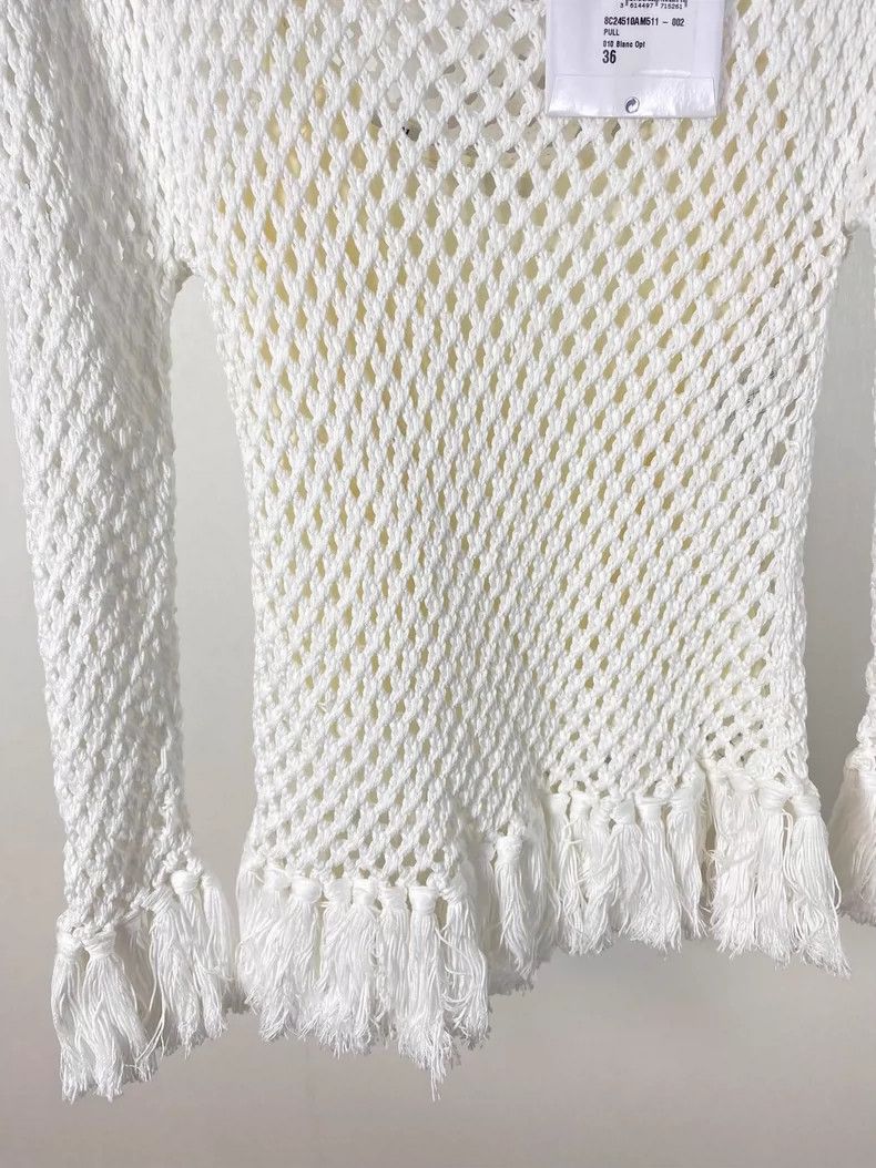 Dior White Cutout Fringed Top with Silk Lining Size S / US 4 / IT 40 - 8 Thumbnail