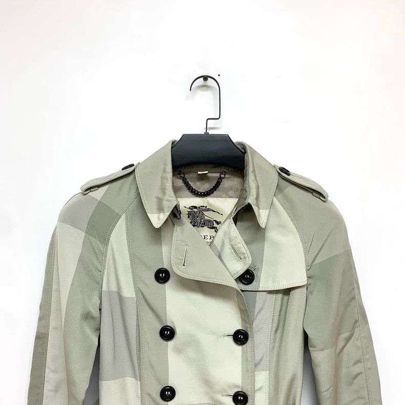 Burberry Burberry Gray White Plaid Trench Coat Size XS / US 0-2 / IT 36-38 - 5 Thumbnail