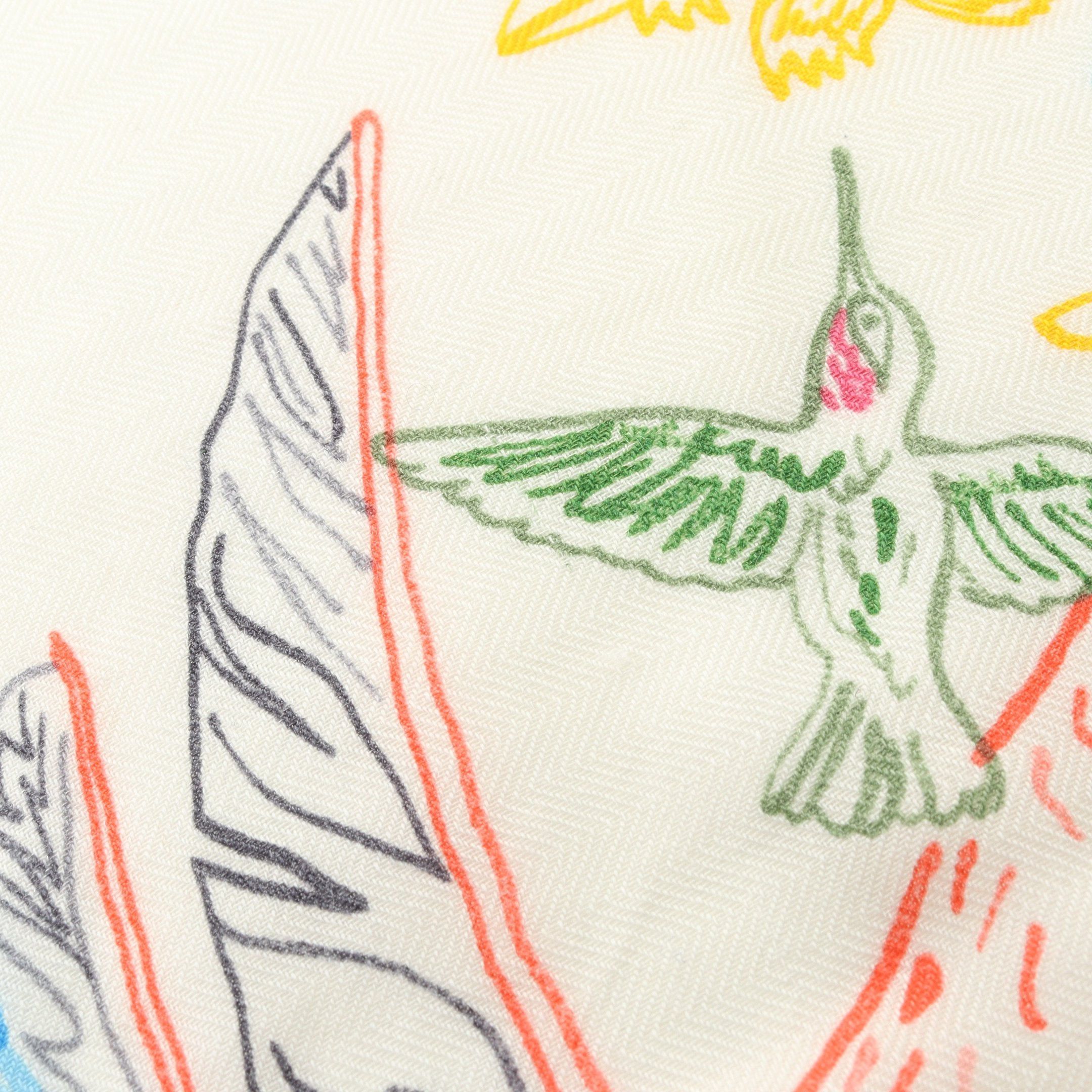 Hermes Hermes Triangle Geant Flamingo Party Coloriage Scarf Cashmere Silk Light Beige Multicolor Size ONE SIZE - 5 Thumbnail