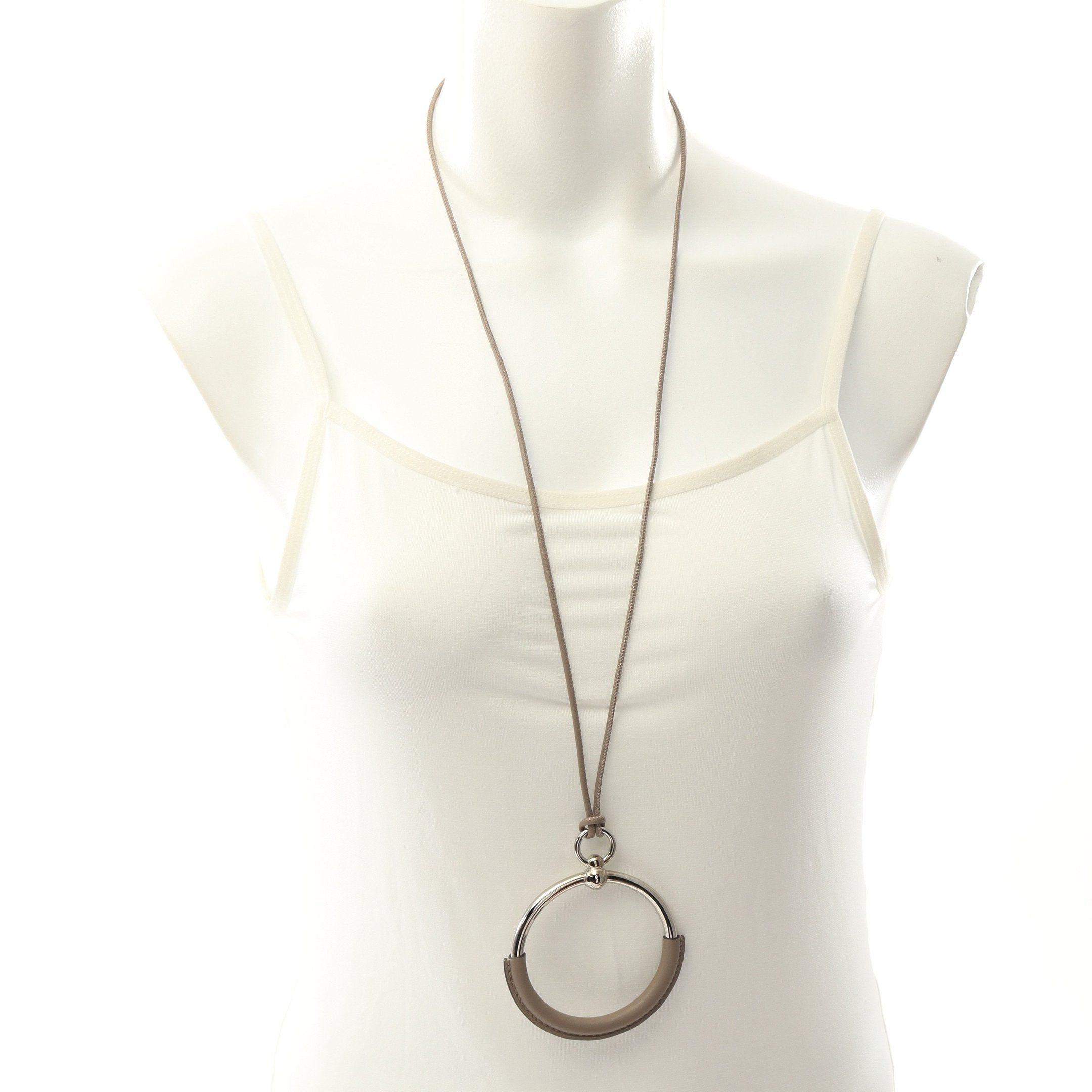 Hermes Hermes Loop Gran Necklace Leather Gray Brown Silver Size ONE SIZE - 4 Thumbnail