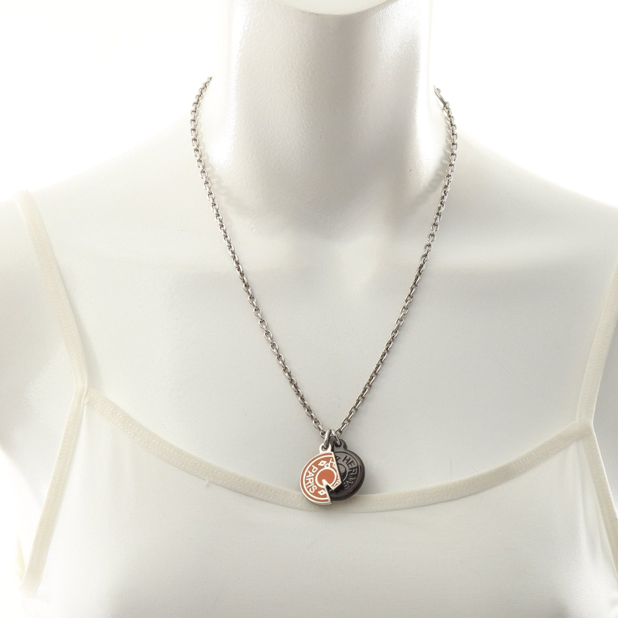 Hermes Hermes Necklace Buffalo Horn Silver Dark Brown Orange Size ONE SIZE - 5 Thumbnail